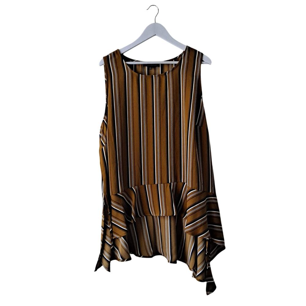 Eloquii Top Striped Sleeveless Asymmetrical Hi Lo Tank Blouse Gold Black Size 22 - Picture 2 of 11